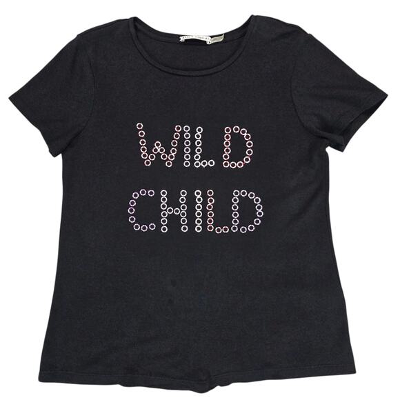 Alice and Olivia Shirt Women Size Large Black Tee Wild Child Casual Short Sleeve - Picture 1 of 12